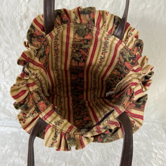 Longaberger Fall Print Tote Shoulder Handbag Beige Autumn Ruffle Top Vintage - Picture 3 of 8